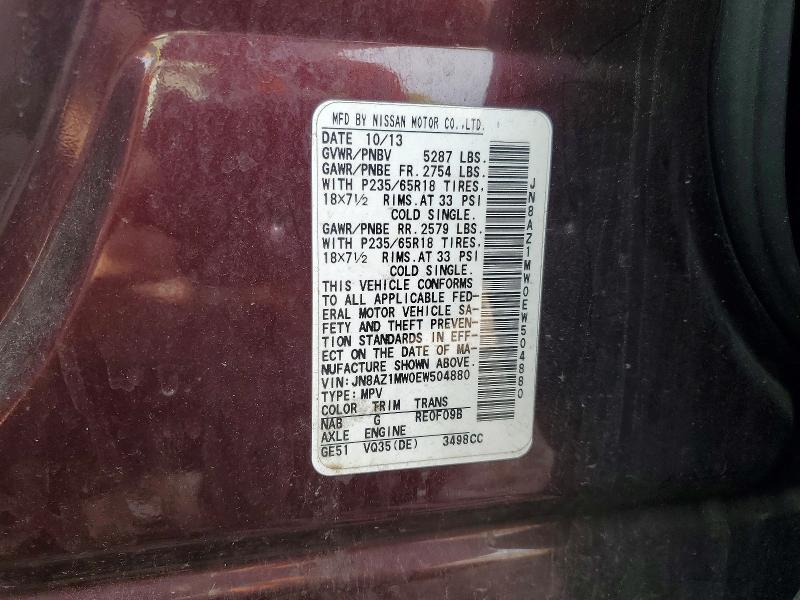 Aukcja sprzedaży 2014 Nissan Murano, vin: JN8AZ1MW0EW504880, numer aukcji: 51641066