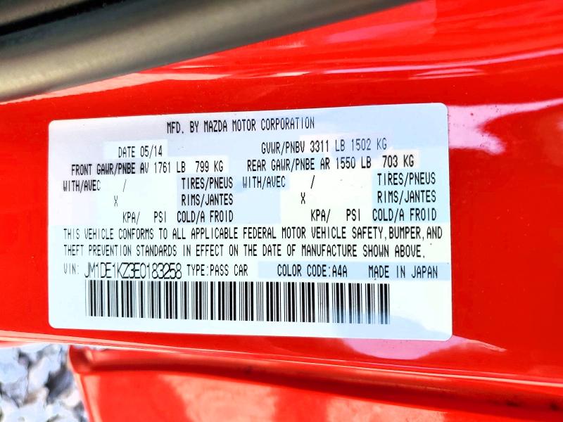 49804226 :رقم المزاد ، JM1DE1KZ3E0183258 vin ، 2014 Mazda Mazda2 مزاد بيع