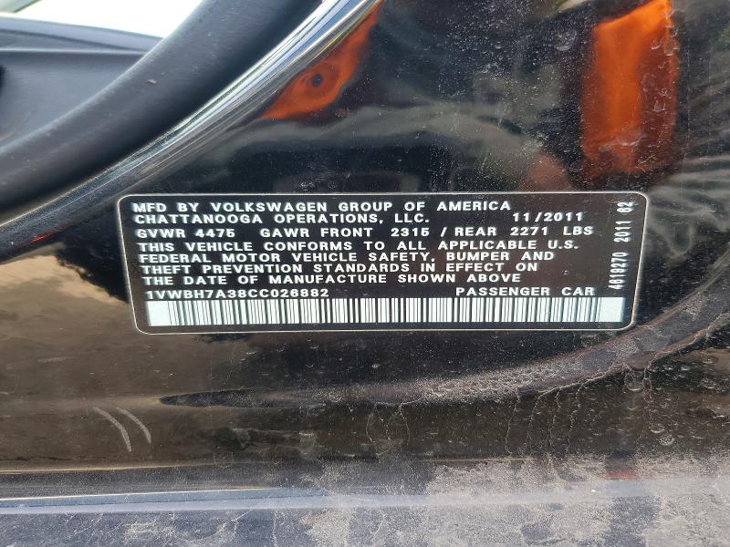 49478936 :رقم المزاد ، 1VWBH7A38CC026882 vin ، 2012 Volkswagen Passat مزاد بيع