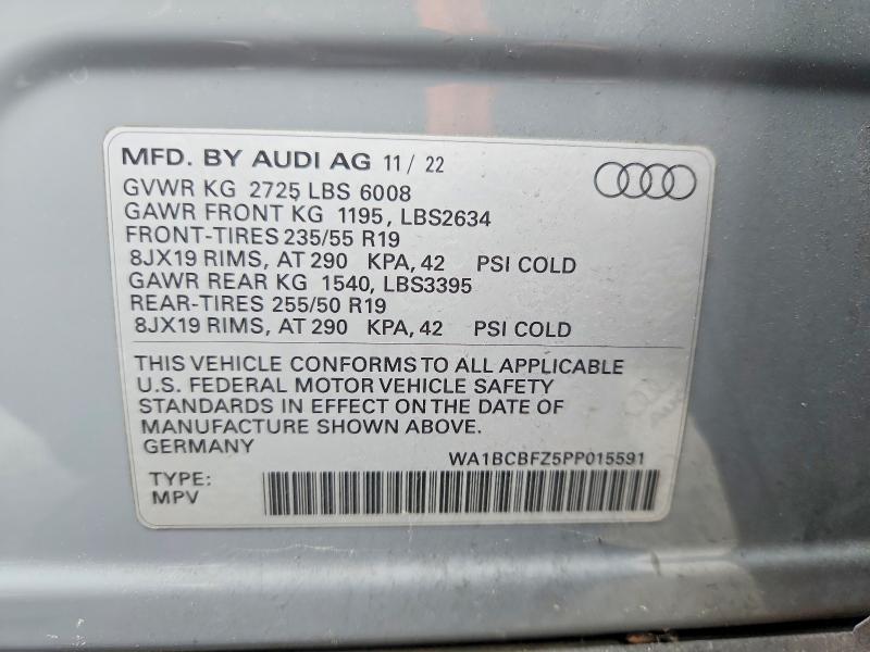2023 Audi Q4 E-tron მანქანა იყიდება აუქციონზე, vin: WA1BCBFZ5PP015591, აუქციონის ნომერი: 50680606