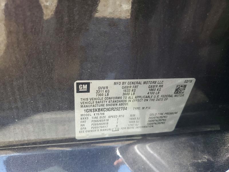 2016 Chevrolet Tahoe მანქანა იყიდება აუქციონზე, vin: 1GNSKBKC9GR292704, აუქციონის ნომერი: 51754716