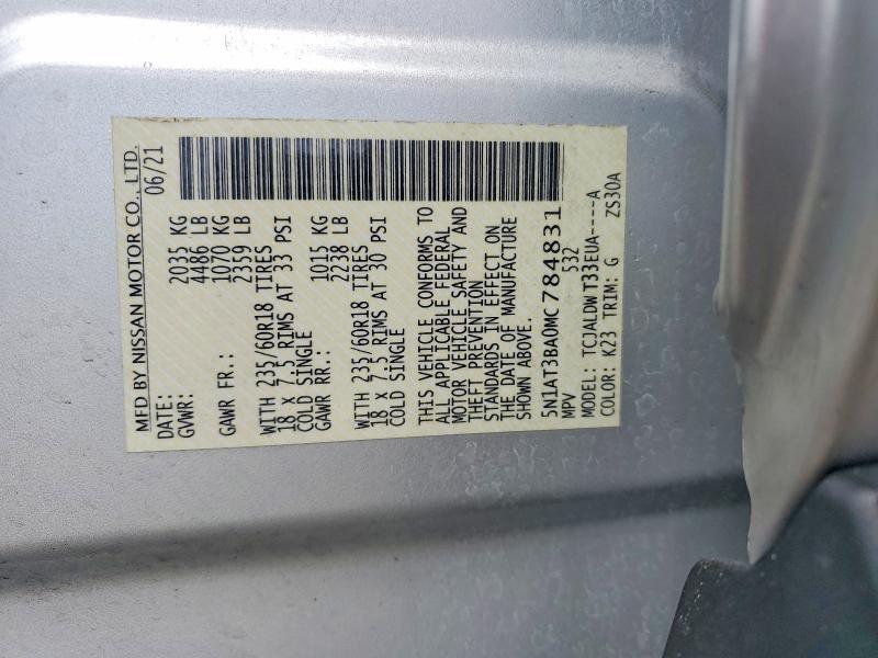 Aukcja sprzedaży 2021 Nissan Rogue, vin: 5N1AT3BA0MC784831, numer aukcji: 51587826