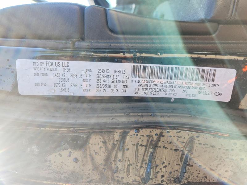49859776 :رقم المزاد ، 1C4RJFBG0LC347235 vin ، 2020 Jeep Grand Cherokee مزاد بيع