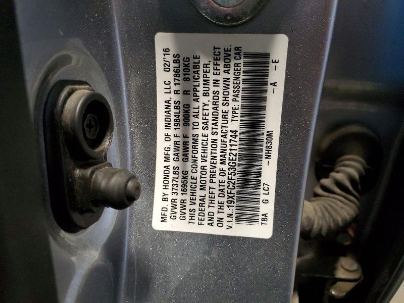 51122916 :رقم المزاد ، 19XFC2F53GE211744 vin ، 2016 Honda Civic مزاد بيع