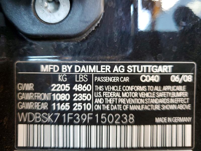 Продаж на аукціоні авто 2009 Mercedes-benz Sl, vin: WDBSK71F39F150238, номер лоту: 48121936
