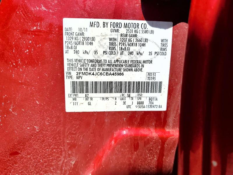 Продажа на аукционе авто 2012 Ford Edge, vin: 2FMDK4JC6CBA45986, номер лота: 50606956