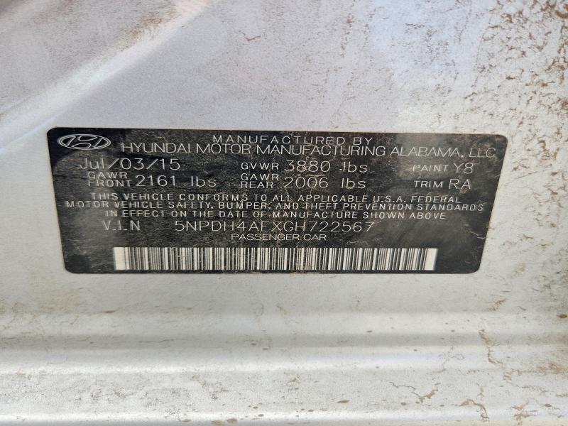 2016 Hyundai Elantra მანქანა იყიდება აუქციონზე, vin: 5NPDH4AEXGH722567, აუქციონის ნომერი: 50400386