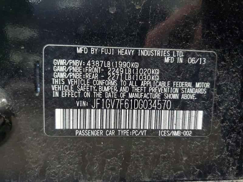 49791736 :رقم المزاد ، JF1GV7F61DG034570 vin ، 2013 Subaru Impreza مزاد بيع