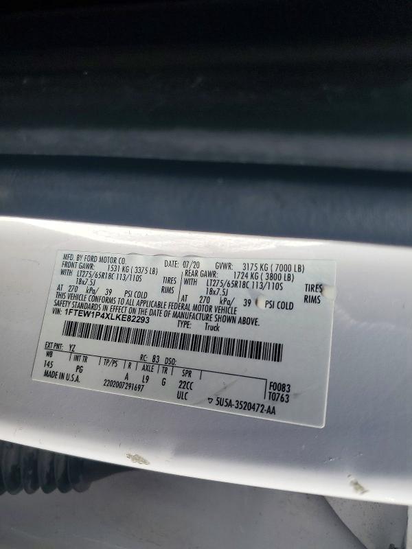 49868846 :رقم المزاد ، 1FTEW1P4XLKE82293 vin ، 2020 Ford F150 مزاد بيع