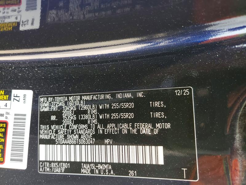 47794146 :رقم المزاد ، 5TDAAAB66TS063047 vin ، 2026 Lexus Tx مزاد بيع