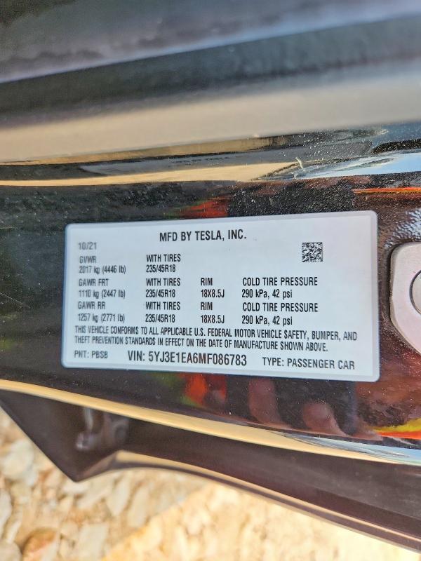 Продаж на аукціоні авто 2021 Tesla Model 3, vin: 5YJ3E1EA6MF086783, номер лоту: 51373196