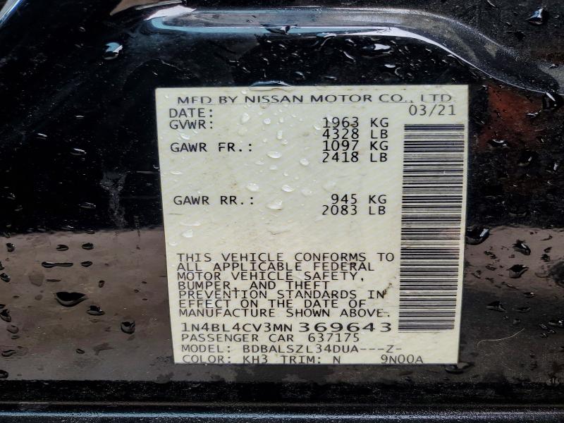 Продаж на аукціоні авто 2021 Nissan Altima, vin: 1N4BL4CV3MN369643, номер лоту: 50916786