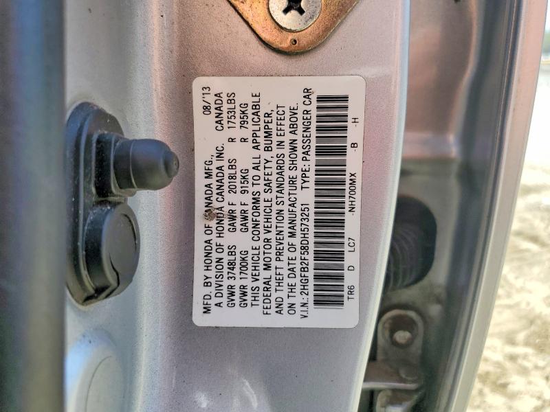 Продаж на аукціоні авто 2013 Honda Civic, vin: 2HGFB2F58DH573251, номер лоту: 50291166
