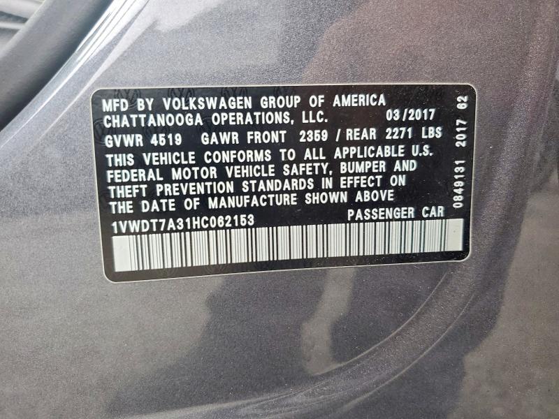 Продаж на аукціоні авто 2017 Volkswagen Passat, vin: 1VWDT7A31HC062153, номер лоту: 48758656