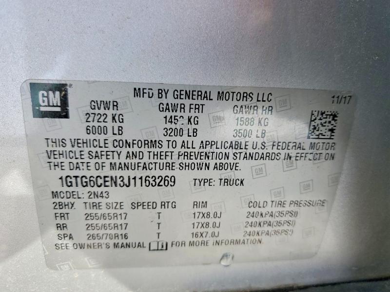 41932606 :رقم المزاد ، 1GTG6CEN3J1163269 vin ، 2018 Gmc Canyon مزاد بيع