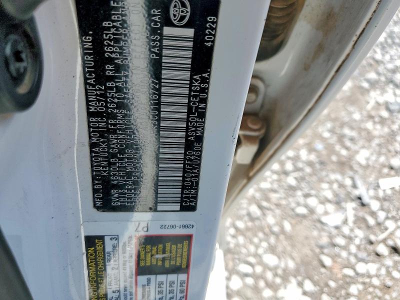 52009156 :رقم المزاد ، 4T1BF1FK3CU116727 vin ، 2012 Toyota Camry مزاد بيع