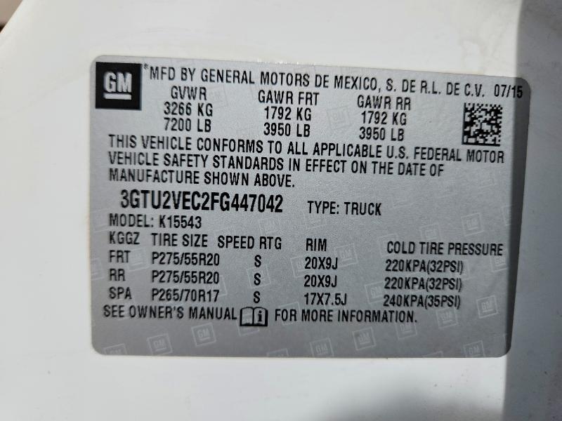 Продаж на аукціоні авто 2015 Gmc Sierra, vin: 3GTU2VEC2FG447042, номер лоту: 49592406