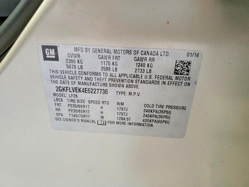 50813546 :رقم المزاد ، 2GKFLVEK4E6227736 vin ، 2014 Gmc Terrain مزاد بيع