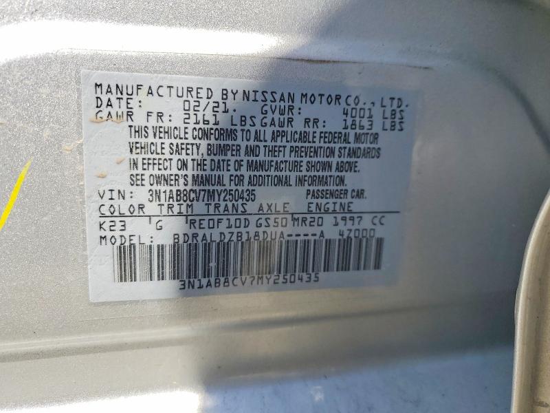 Auction sale of the 2021 Nissan Sentra, vin: 3N1AB8CV7MY250435, lot number: 50293066