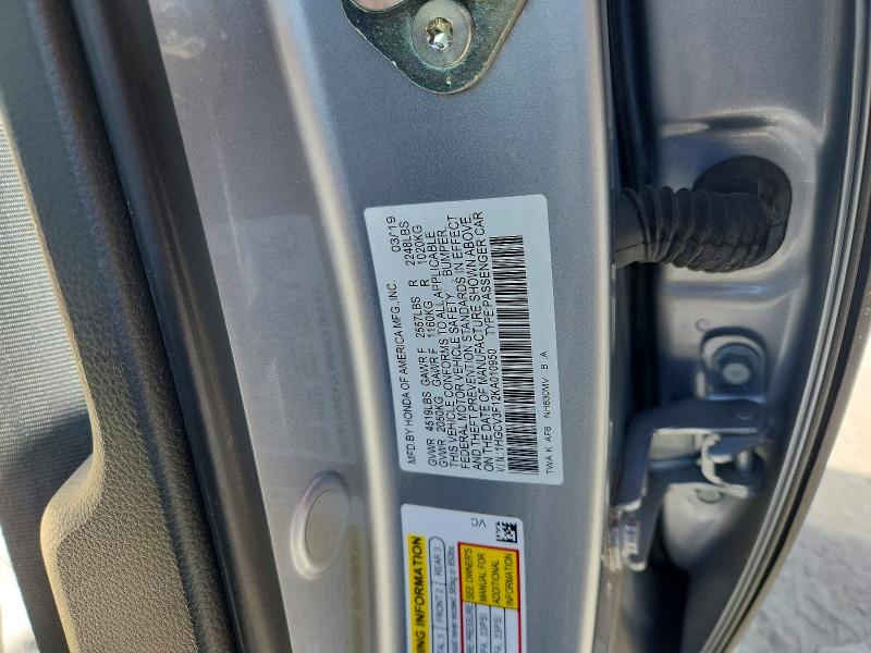 51353056 :رقم المزاد ، 1HGCV3F12KA010950 vin ، 2019 Honda Accord مزاد بيع