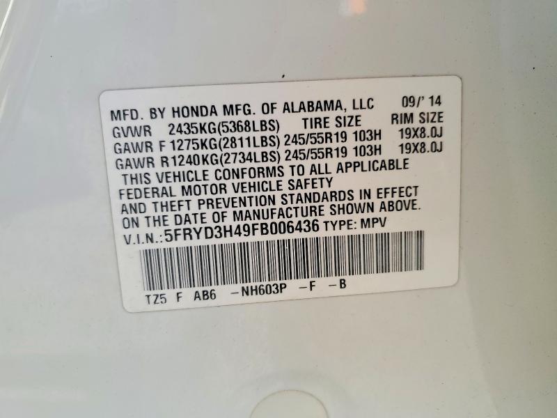Aukcja sprzedaży 2015 Acura Mdx, vin: 5FRYD3H49FB006436, numer aukcji: 49156456