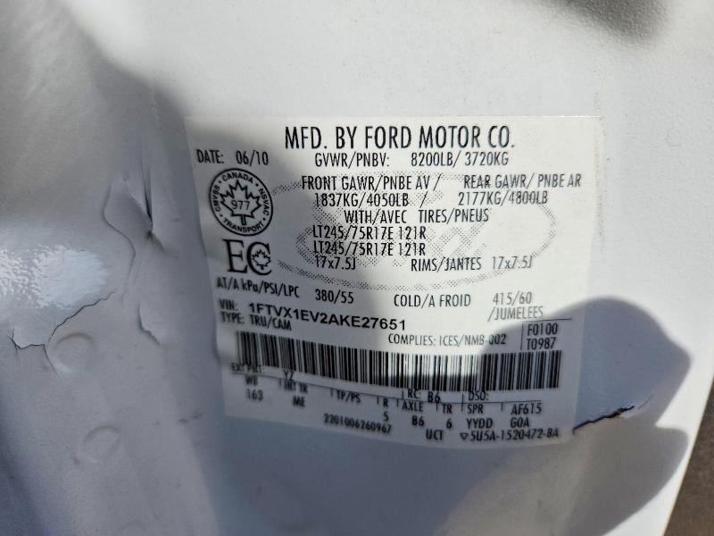 Aukcja sprzedaży 2010 Ford F150, vin: 1FTVX1EV2AKE27651, numer aukcji: 51662956
