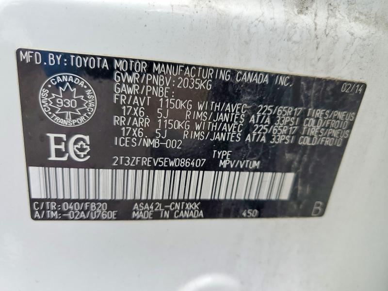 Aukcja sprzedaży 2014 Toyota Rav4, vin: 2T3ZFREV5EW086407, numer aukcji: 49088886