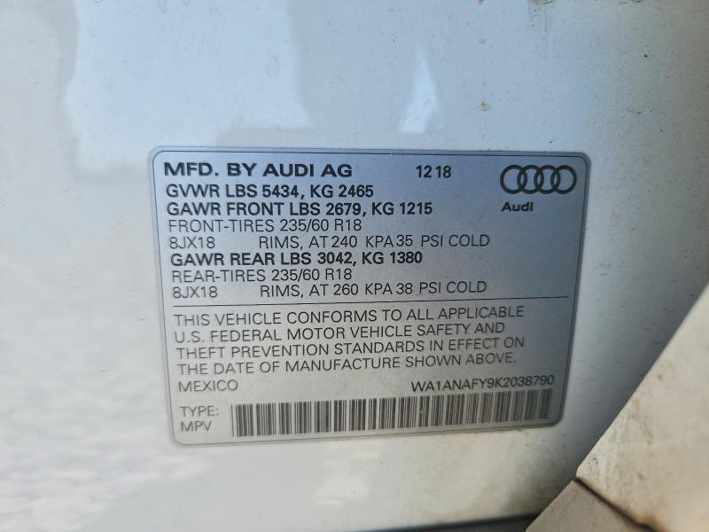 Aukcja sprzedaży 2019 Audi Q5, vin: WA1ANAFY9K2038790, numer aukcji: 51086076