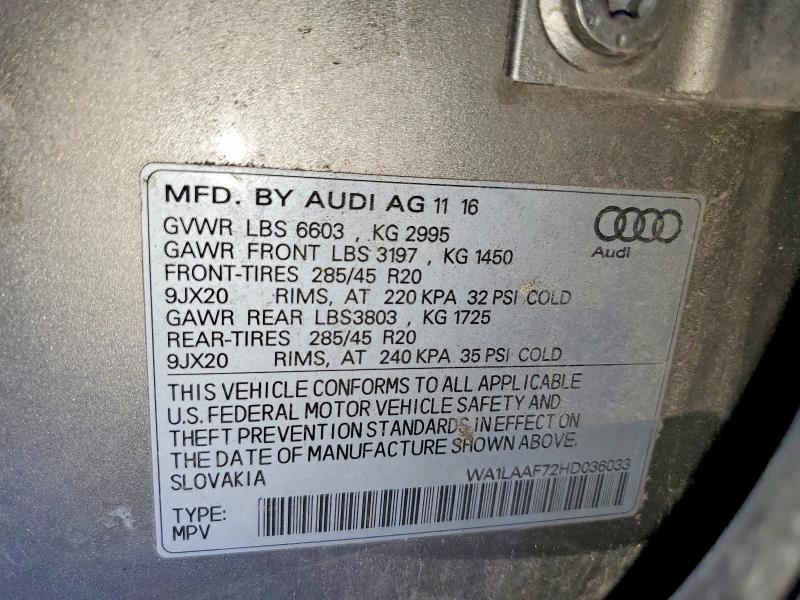 Продажа на аукционе авто 2017 Audi Q7, vin: WA1LAAF72HD036033, номер лота: 51302736