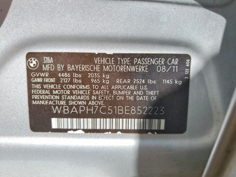 Aukcja sprzedaży 2011 Bmw 328, vin: WBAPH7C51BE852223, numer aukcji: 51533386