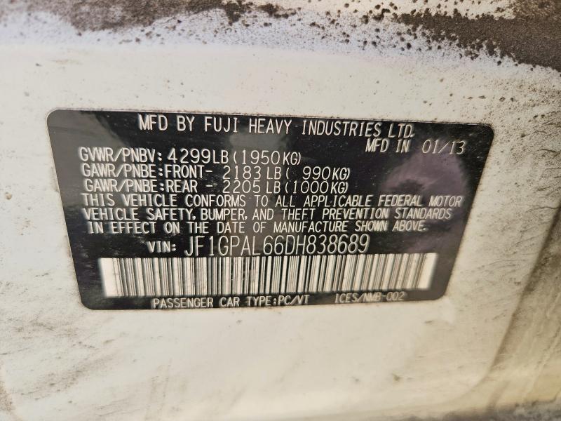 2013 Subaru Impreza მანქანა იყიდება აუქციონზე, vin: JF1GPAL66DH838689, აუქციონის ნომერი: 51452366