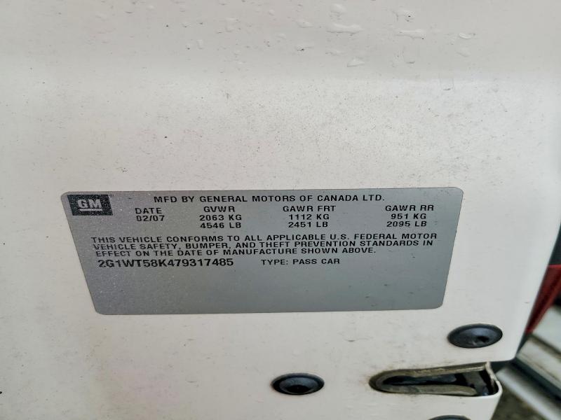 50638186 :رقم المزاد ، 2G1WT58K479317485 vin ، 2007 Chevrolet Impala مزاد بيع