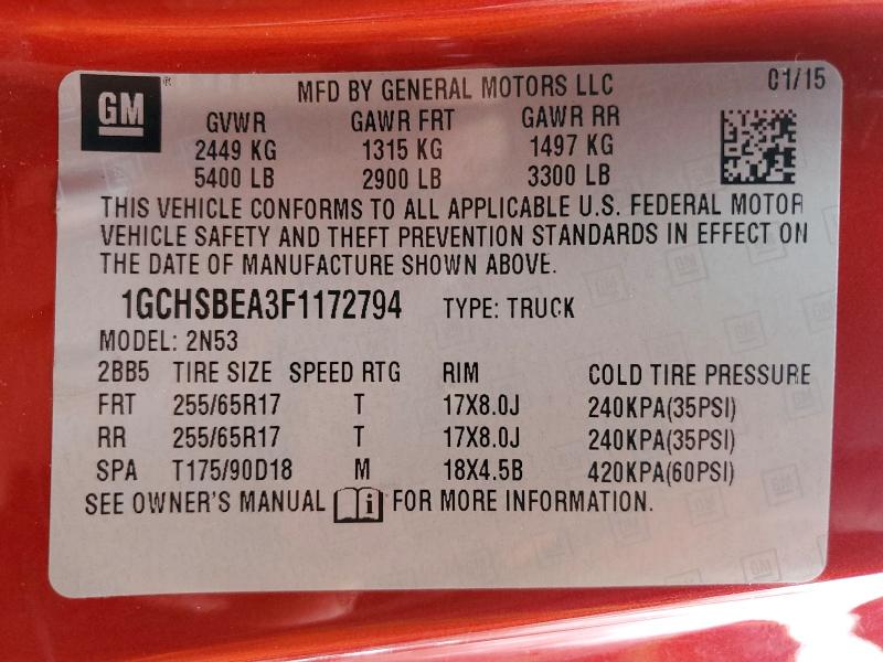 2015 Chevrolet Colorado მანქანა იყიდება აუქციონზე, vin: 1GCHSBEA3F1172794, აუქციონის ნომერი: 49871086