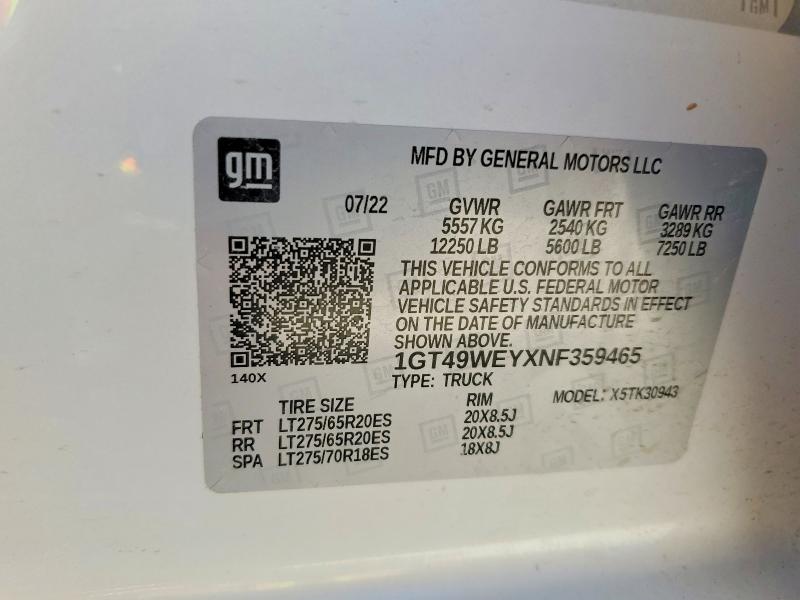 Aukcja sprzedaży 2022 Gmc Sierra, vin: 1GT49WEYXNF359465, numer aukcji: 48098416