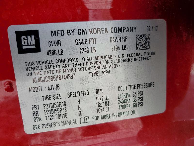 Aukcja sprzedaży 2017 Buick Encore, vin: KL4CJCSB6HB144897, numer aukcji: 51444726