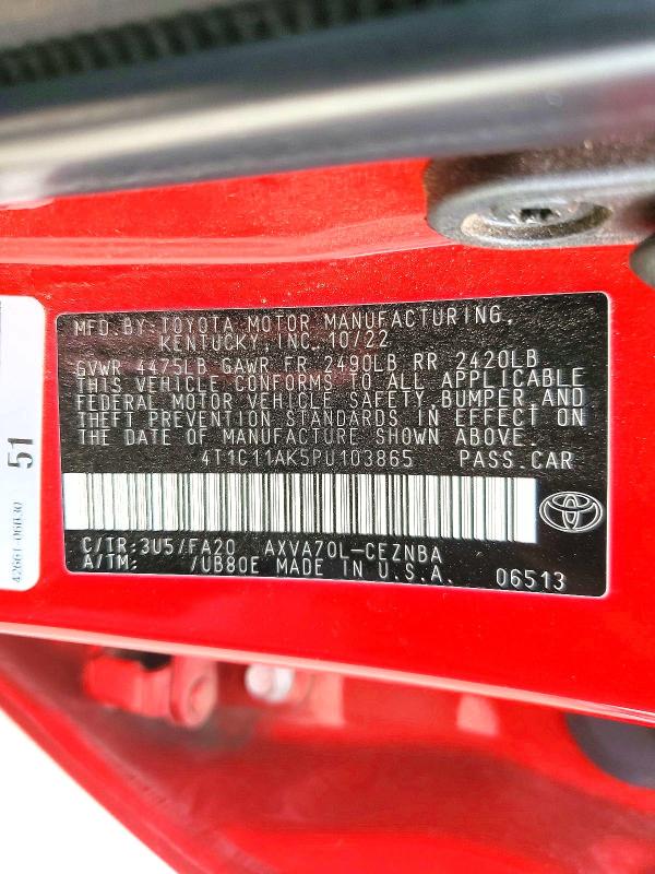 51956876 :رقم المزاد ، 4T1C11AK5PU103865 vin ، 2023 Toyota Camry مزاد بيع