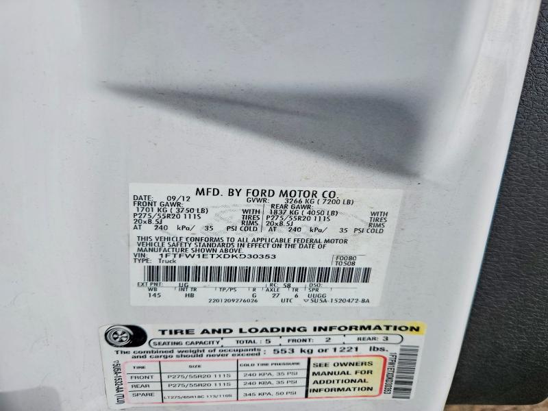 2013 Ford F150 მანქანა იყიდება აუქციონზე, vin: 1FTFW1ETXDKD30353, აუქციონის ნომერი: 51307036