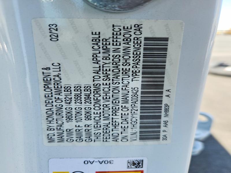 Auction sale of the 2023 Honda Accord, vin: 1HGCY1F21PA008425, lot number: 51371416