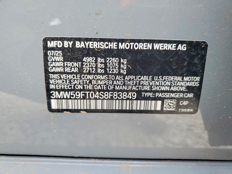 2025 Bmw M340i მანქანა იყიდება აუქციონზე, vin: 3MW59FT04S8F83849, აუქციონის ნომერი: 51100186