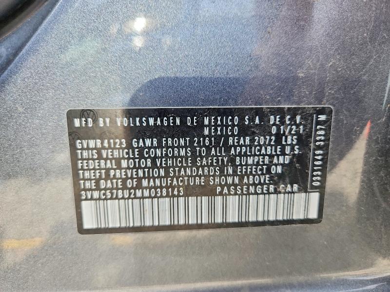 51191856 :رقم المزاد ، 3VWC57BU2MM038143 vin ، 2021 Volkswagen Jetta مزاد بيع
