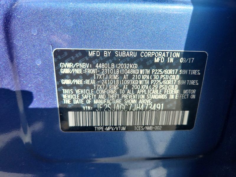 Aukcja sprzedaży 2018 Subaru Forester, vin: JF2SJAGC7JH473491, numer aukcji: 50235466