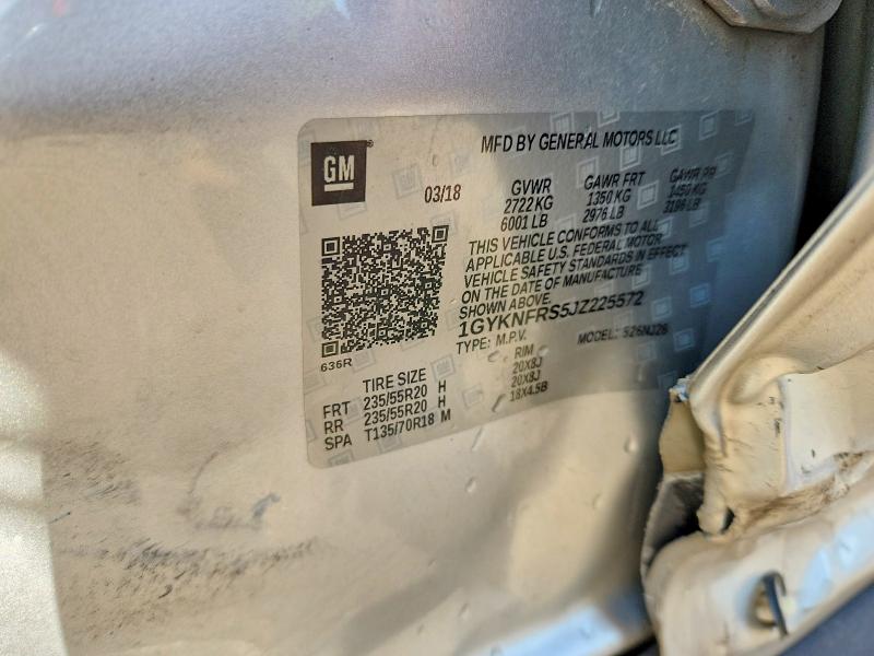 50602166 :رقم المزاد ، 1GYKNFRS5JZ225572 vin ، 2018 Cadillac Xt5 مزاد بيع