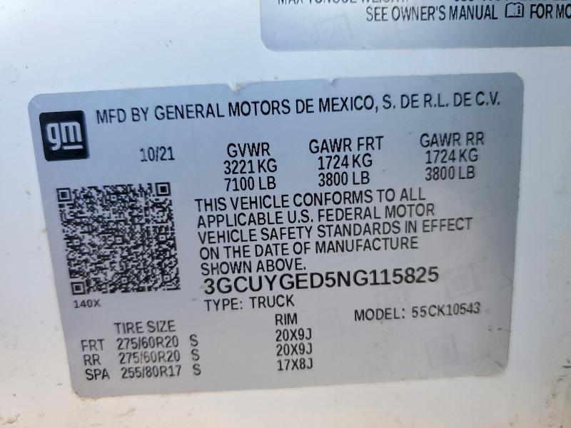 Aukcja sprzedaży 2022 Chevrolet Silverado Ltd, vin: 3GCUYGED5NG115825, numer aukcji: 49154526