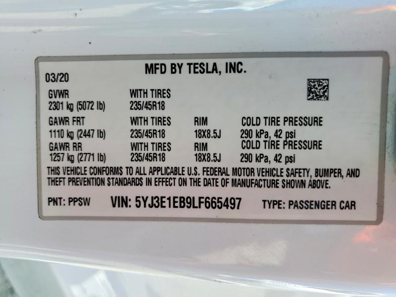 Aukcja sprzedaży 2020 Tesla Model 3, vin: 5YJ3E1EB9LF665497, numer aukcji: 50498746