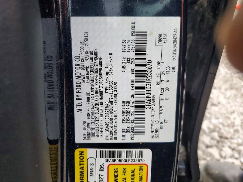Aukcja sprzedaży 2020 Ford Fusion, vin: 3FA6P0HD3LR233670, numer aukcji: 48642716