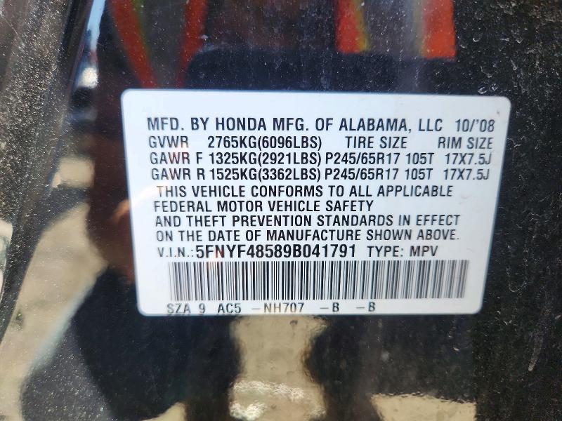 Aukcja sprzedaży 2009 Honda Pilot, vin: 5FNYF48589B041791, numer aukcji: 50482706