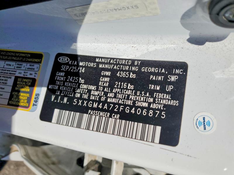 2015 Kia Optima მანქანა იყიდება აუქციონზე, vin: 5XXGM4A72FG406875, აუქციონის ნომერი: 49951226