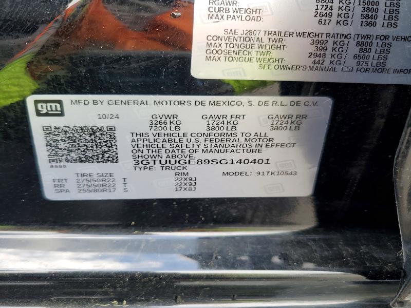Aukcja sprzedaży 2025 Gmc Sierra, vin: 3GTUUGE89SG140401, numer aukcji: 50916566