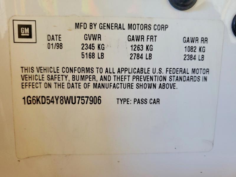 Aukcja sprzedaży 1998 Cadillac Deville, vin: 1G6KD54Y8WU757906, numer aukcji: 45876856