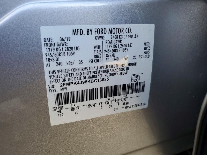 Продаж на аукціоні авто 2019 Ford Edge, vin: 2FMPK4J98KBC13885, номер лоту: 50292726